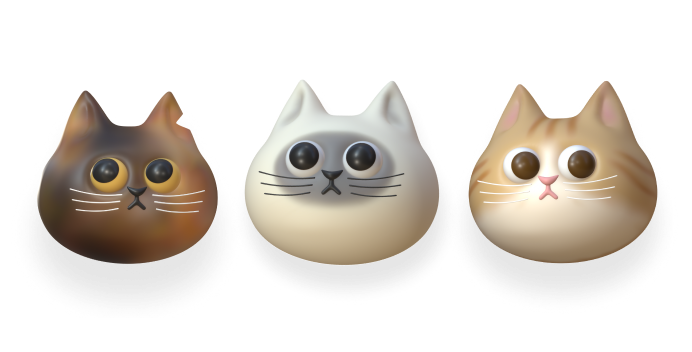 三匹の猫の顔のイラスト